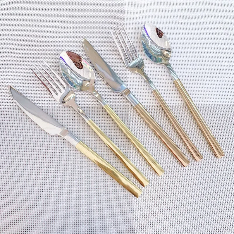 

Gold Dinnerware Set Stainless Steel Cutlery Set Mirror Silverware Knife Fork Spoon Tableware Flatware Set Dishwasher Safe 4 Pcs