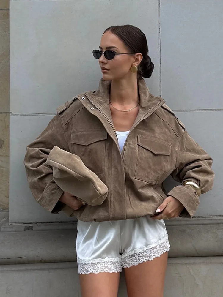 HH Giacche da donna di nuova moda autunno dolcevita solido maniche lunghe decorazione tascabile cerniera cappotti da strada femminili