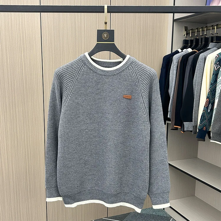 

Мужской круглый трикотаж Ne Thiened Winter Faion Ci Sle Warm Base irt Bla Корейская версия High-End Feeling Long Sve