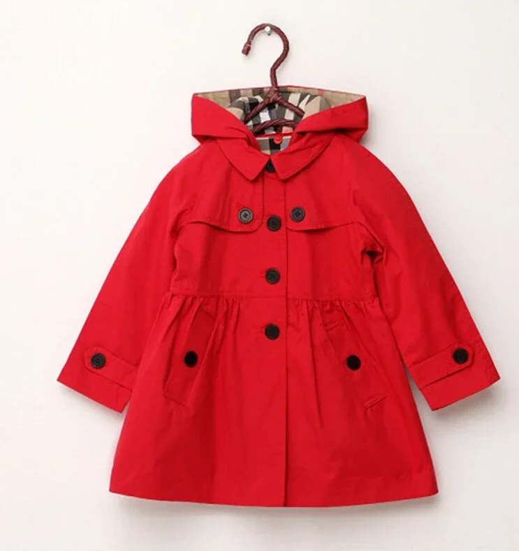 Children Girls Sweatshirt New Spring Autumn Birthday Present Long Style Hooded Coat for Girl Kids Jacket Red Windbreaker Coat