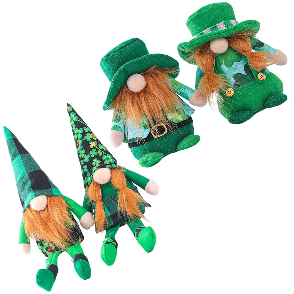 

4Pcs St Patrick's Day Gnome Sitting Decorations Premium Fabric Adorable Cartoon Bearded Figures Festive Party Photo Props