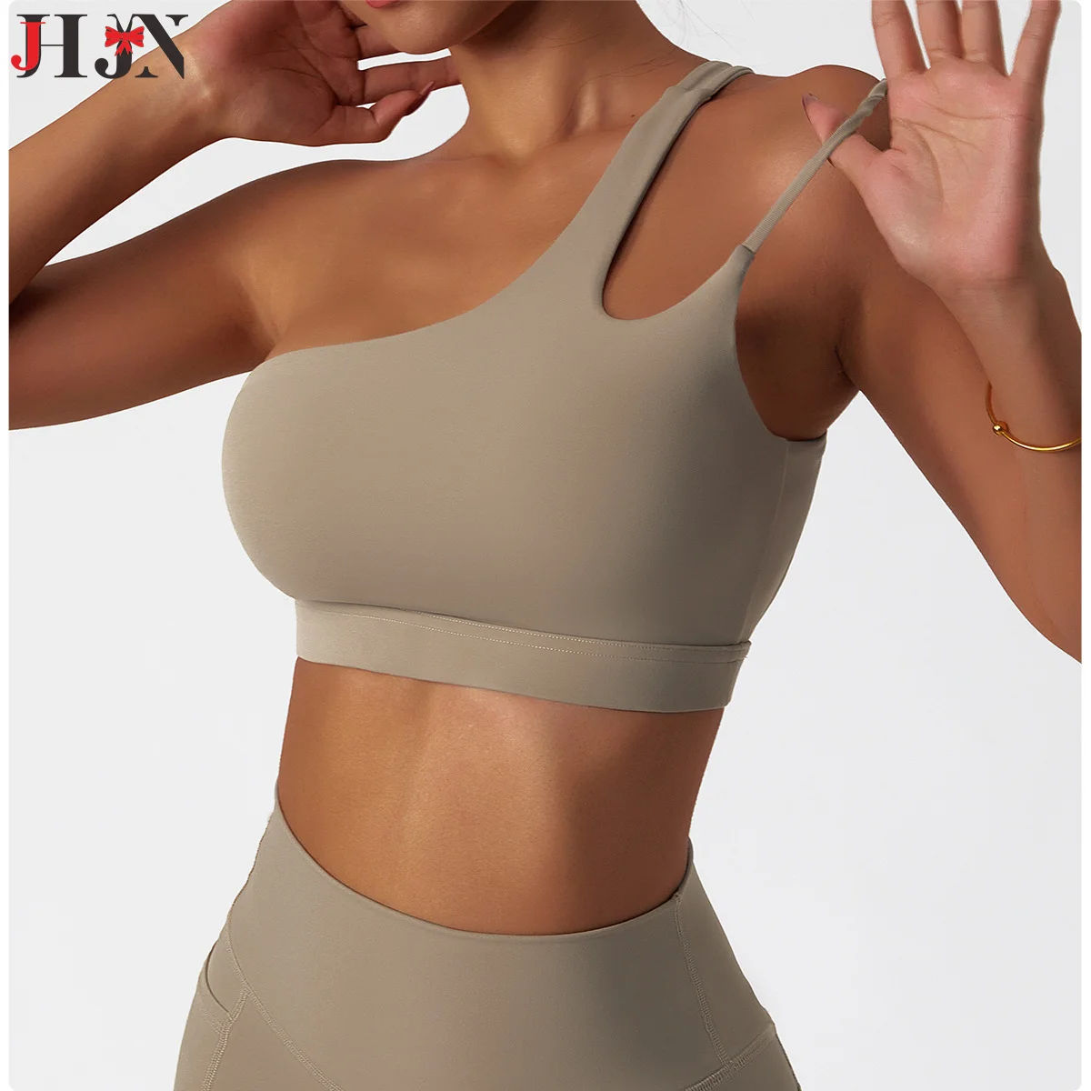 JHJN Slanted Shoulder Beautiful Back Yoga Bra Naked Sports Underwear Irregular Shoulder Straps Run Fitness Vest Top
