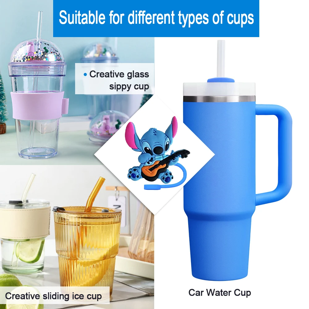 Hot Toys Stitch Cartoon Straw Cover Cup 8-10MM Drink Straw Plug Splash Proof Drinking Cup Eco-friendly Straw Cap Pendant Gift