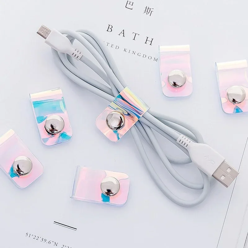 4pcs/lot PVC Transparent Data Cable Fixing Tie Strap Rope Protector Earphone Charging Line Storage Organizer Cable Winder