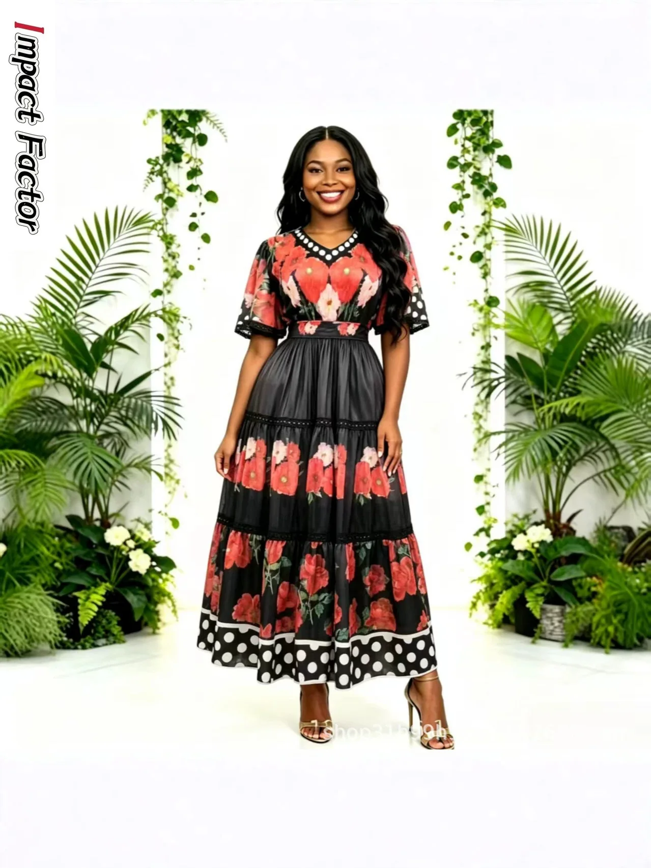2026 Miyake Pleated Dress New V-neck Printing Loose Medium and Long Fashion Temperament Dress