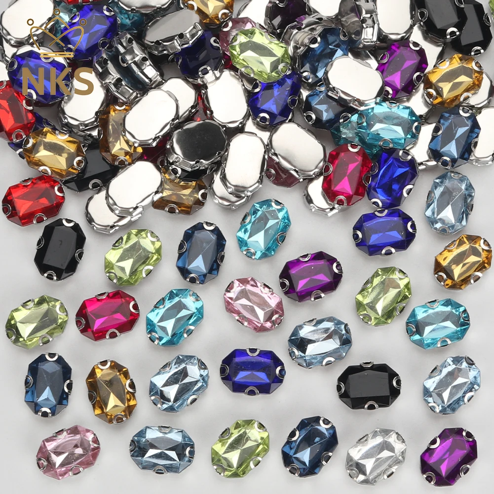 NKS Rectangle Shape Sew on Crystal Acrylic Stone Silver Claw Acrylic Rhinestones For Clothing decoration Shoes bags