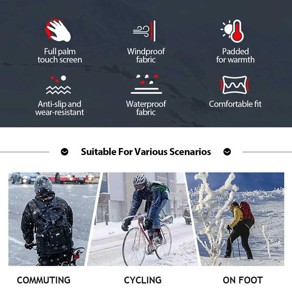 Männer Winter Wasserdichte Radfahren Handschuhe Outdoor Sport Laufen Motorrad Ski Touchscreen Fleece Handschuhe Nicht-slip Warme Volle Finger – Detail 1