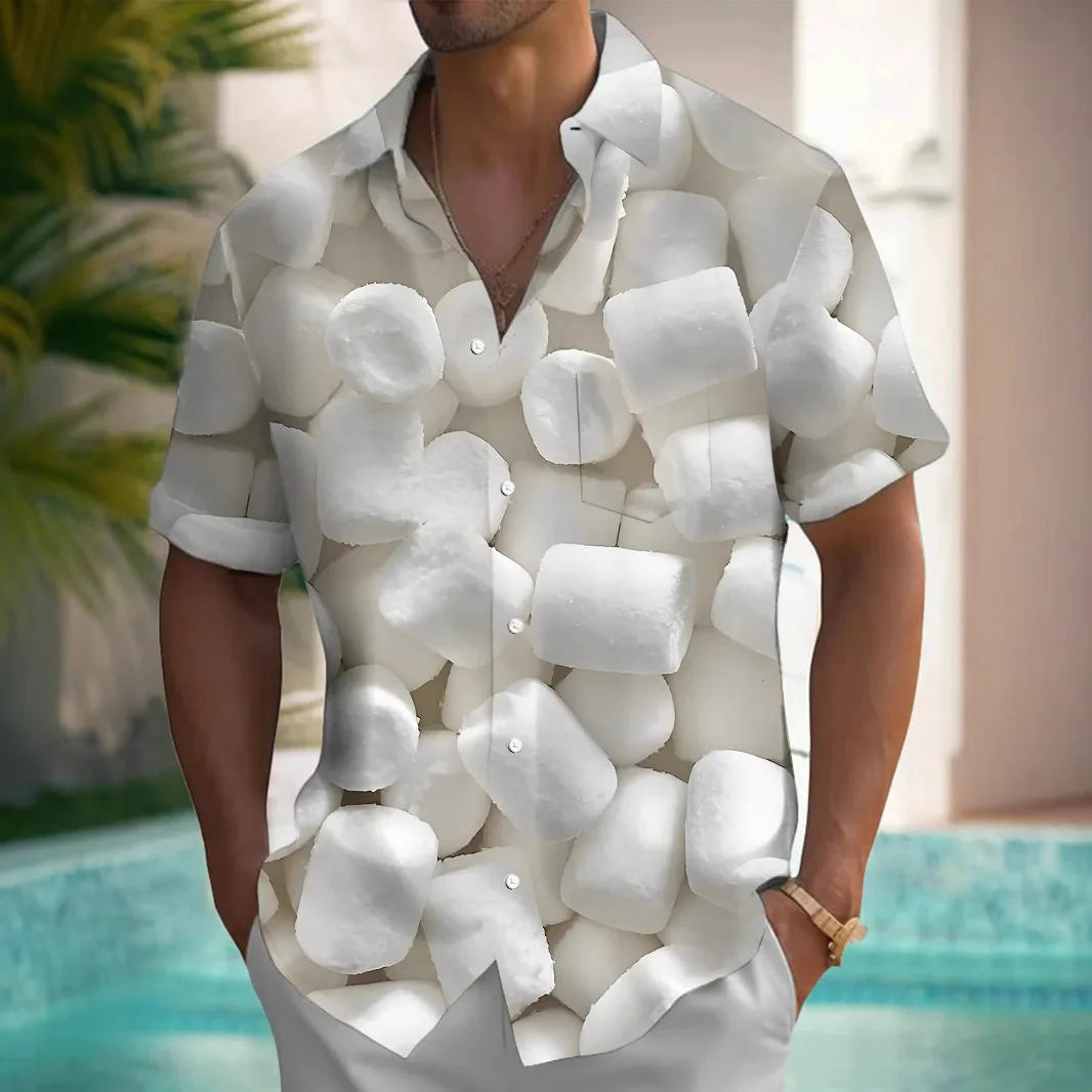 

2025 Men's Short Sleeved Shirt with Digital Print Loose Top, Fashionable and Trendy Button Up Short Sleeved Collar Shirt