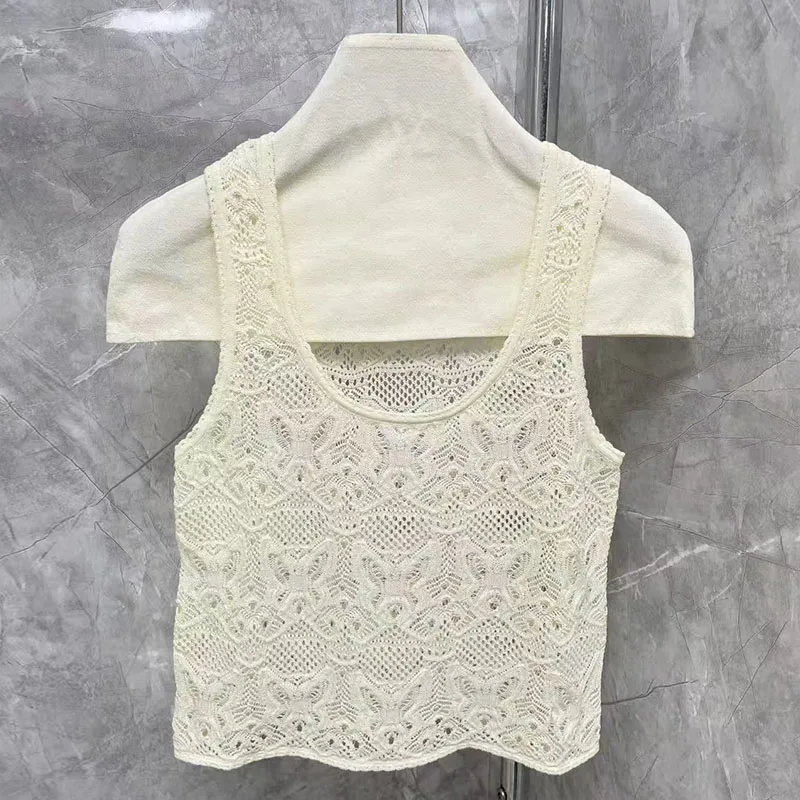 

Princ eenn Summer 2025 Lace Hollow Knitted Strap Vest Women's Inner Wear Top Heavyweight Milk White Svel Jaet