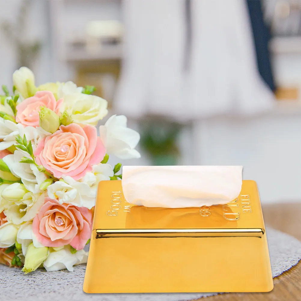 Premium Plastic Gold Bar Tissue Box Compact Smooth Extraction Design Multi-Purpose Napkin Case for Living Room Bedroom Bathroom