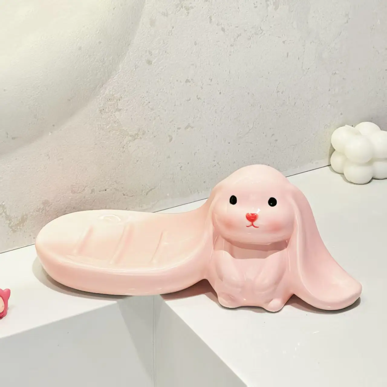 

Kawaii New Home Fine Goods Long-Eared Pink Rabbit Soap Dishes Super Cute Soap Box Creative Sink Decorations Gift Daily Supplies