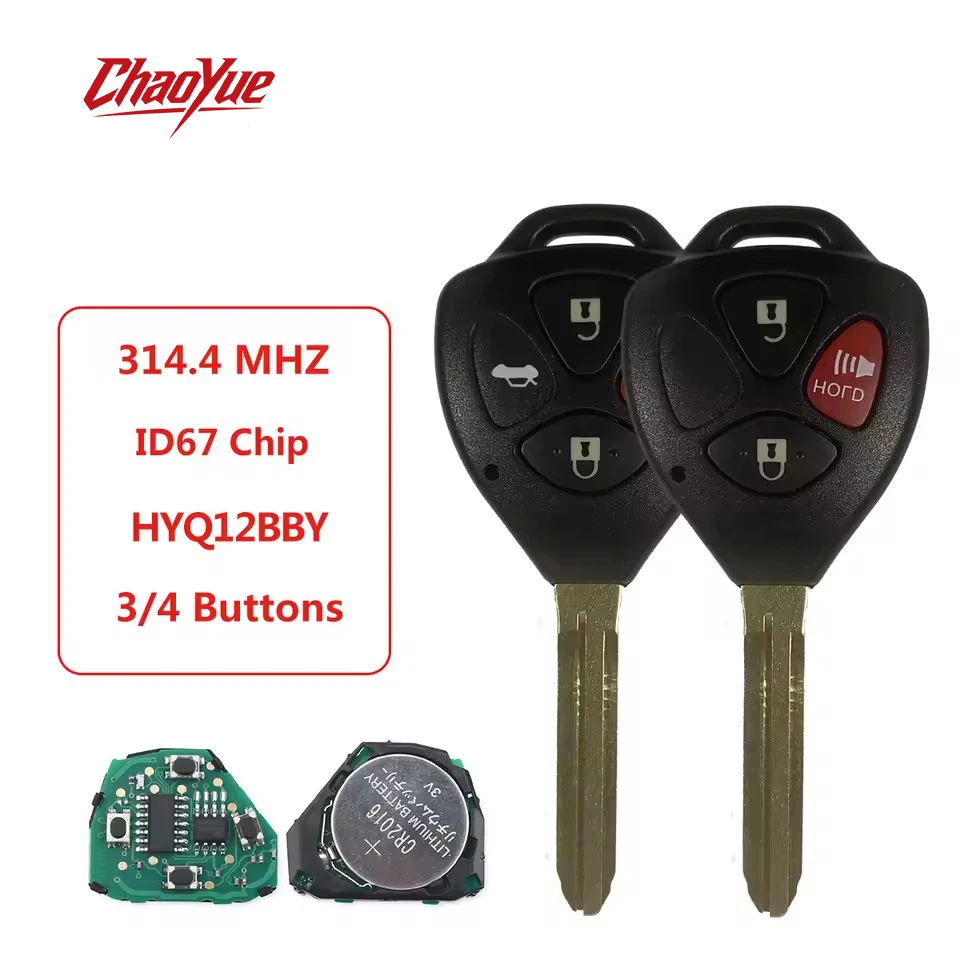 

ChaoYue Remote Car Key For Toyota RAV4/Hilux/Camry 3 Button Smart Remote Car Key Fob 314.4Mhz HYQ12BBY ID67 Chip