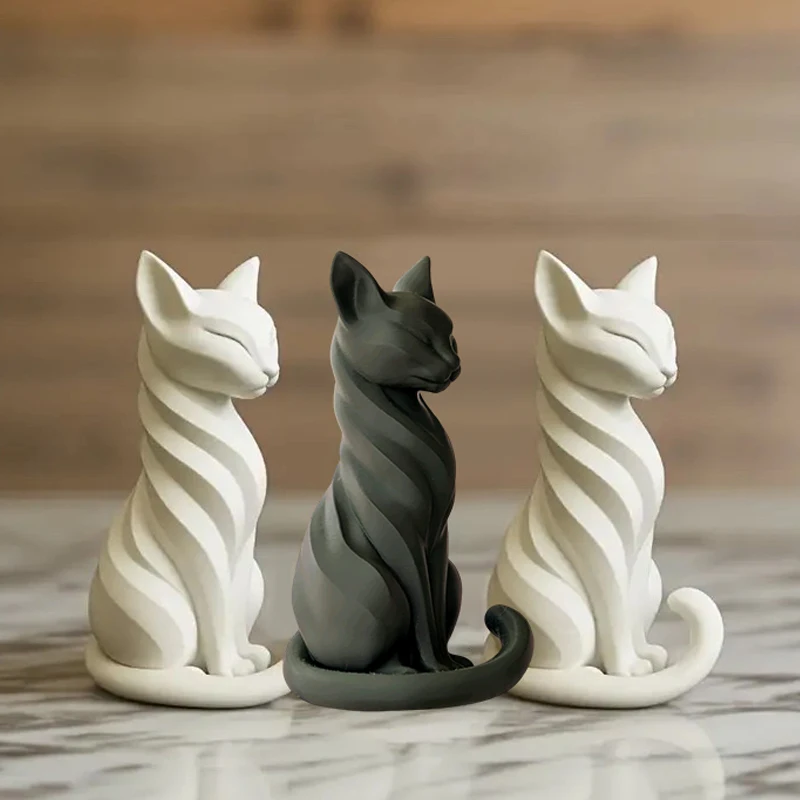 Striped Elegant Cat Resin Figurine Statue, Indoor & Outdoor Decor Ornament for Desk and Bookshelf Display