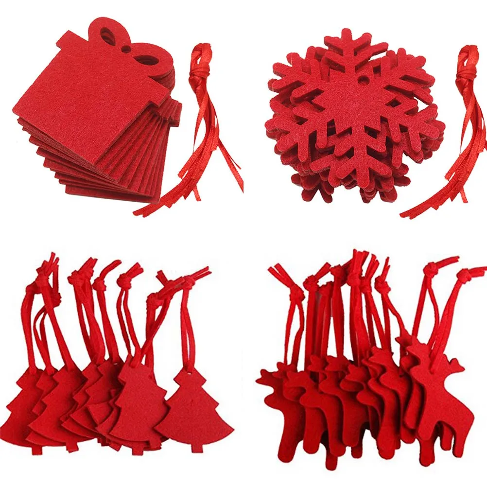

40Pcs Xmas Pendant Christmas Felt Nonwovens Hanging Decor Red Elk Snowflake Christmas Tree Creative Festival Ornament Party Home