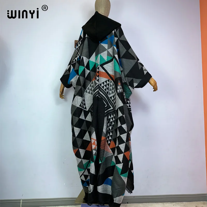 WINYI new Winter dress outfits Women high quality Coat Loose Thick Warm Female kaftan Coats poncho dress Hooded mop coat Abaya