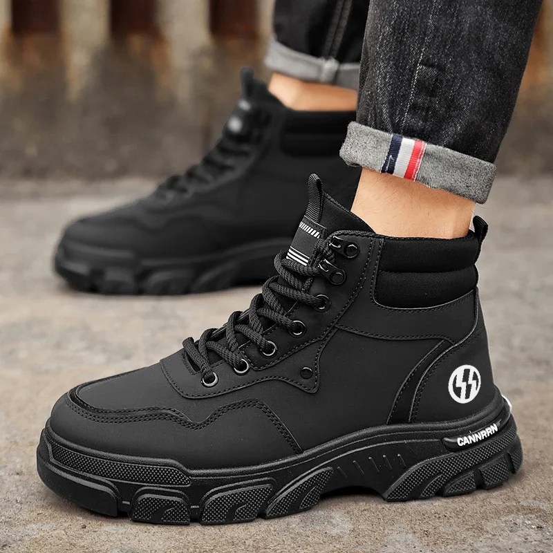 New Comfortable High Top Boots Autumn Men's Outdoor Training Boots Casual All-match Platform Motorcycle Boots Botas Para Hombre