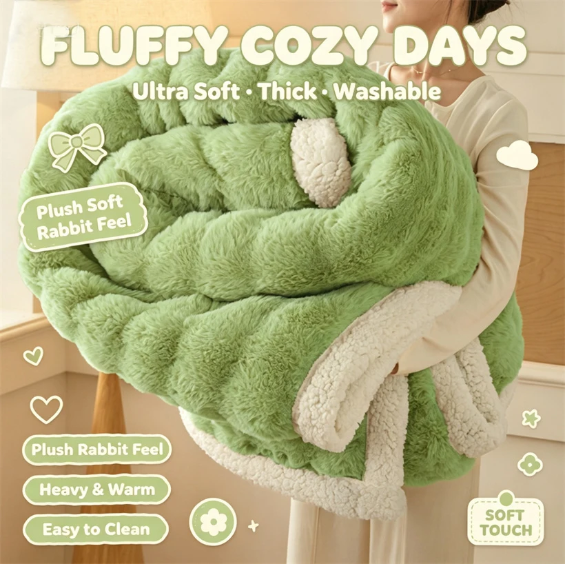 Luxury Double Layer Faux Rabbit Fur Blanket Winter Thick Warm Fluffy Sherpa Throws Blankets for Sofa Cozy Soft Plush Bed Blanket