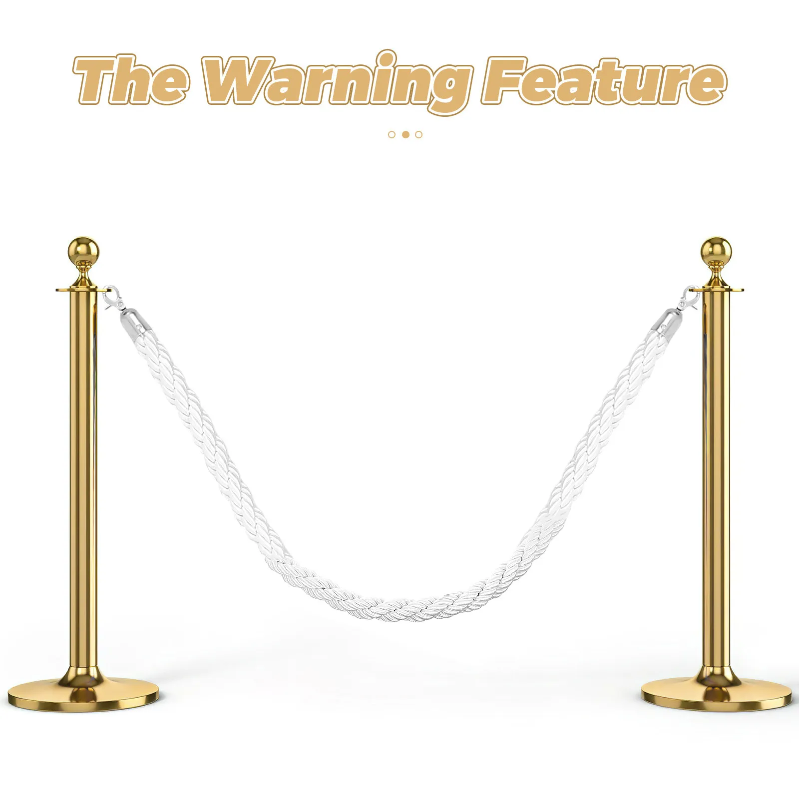White Stanchion Rope Barrier Braided Heavy-Duty 1.5m Queue Control Rope Chrome Hooks Crowd Control for Events Theaters Vip Areas