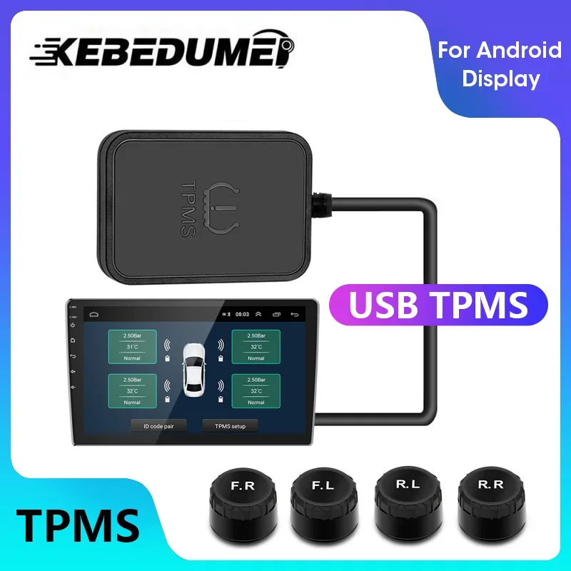 USB TPMS Car Tire Pressure Alarm Monitor System Temperature Warning Sensors Tire Gauge For Android Navigation Player Display