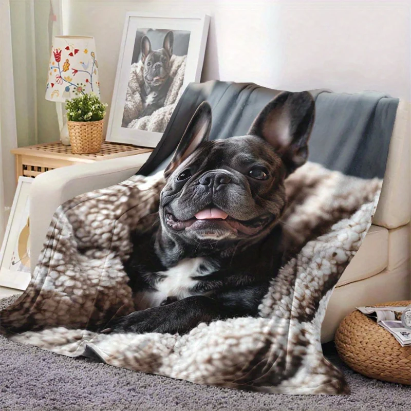 Cute French Bulldog Print Throw Blanket, Soft Warm Cozy Blanket for Bed Sofa Car Camping, Ideal Gift for Dog Lovers, 1PC