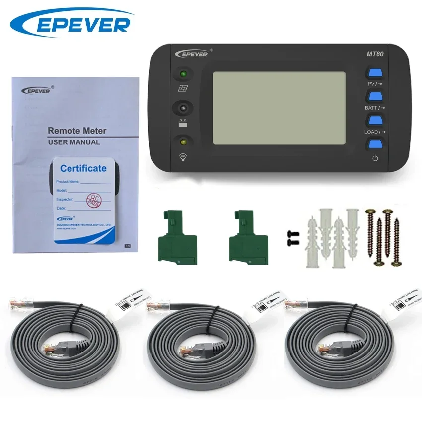 EPEVER MT80 Real‑Time Monitor Remote Meter Supports Data Analysis for MPPT Solar Controllers and Solar Power Inverters