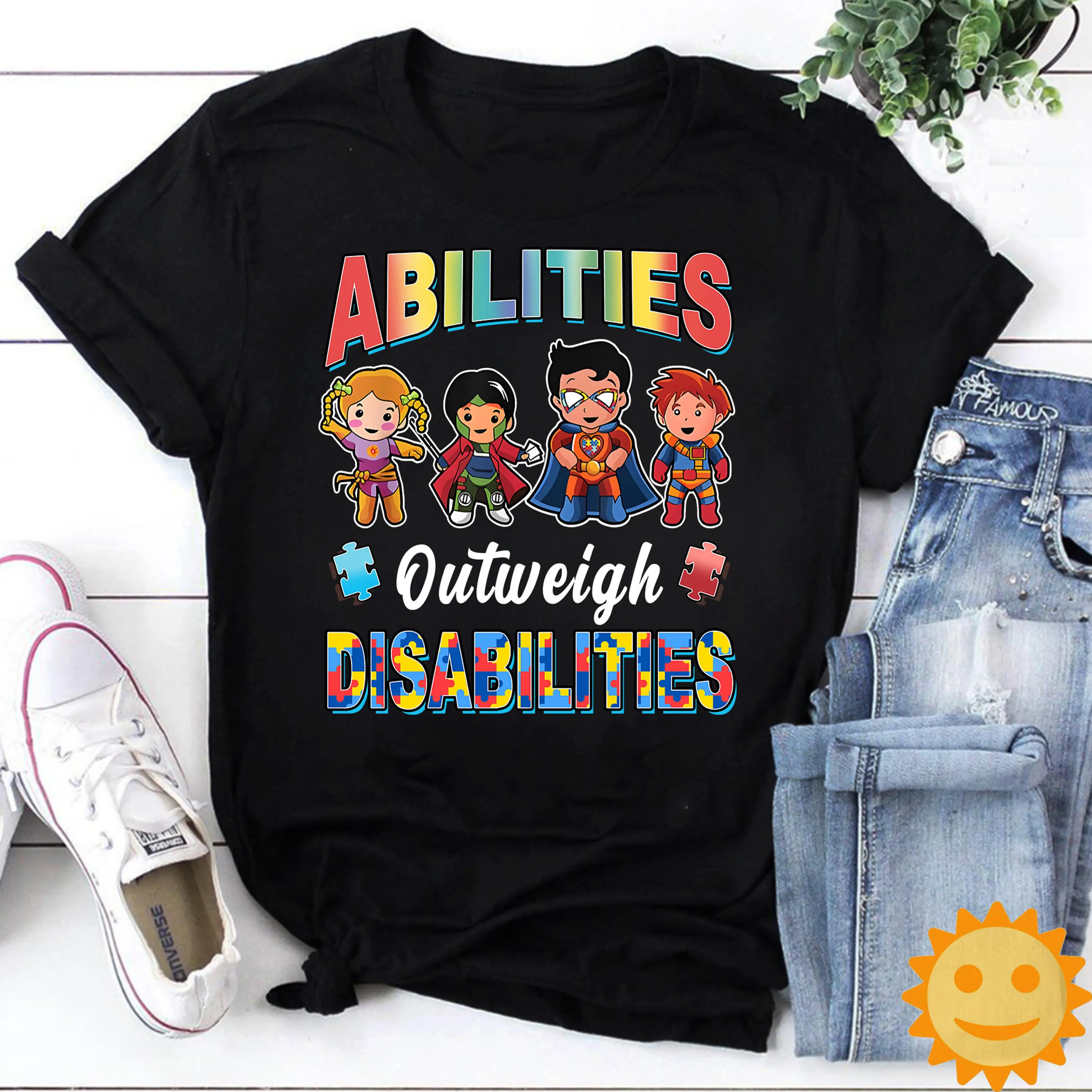 Autism Heroes Abilities Outweigh Disabilities Vintage T Shirt Awareness Lovers Proud