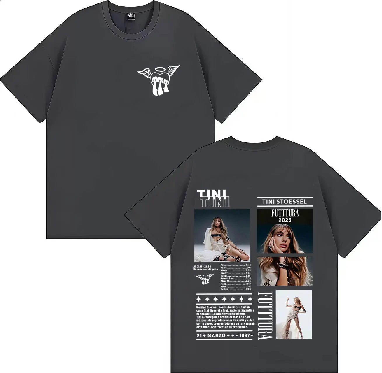 الرجال Tshrits الصيف الساخن المغني TINI Futttura ألبوم جديد المد الموسيقى القوطية القمم للجنسين مزدوجة الوجهين طباعة الجمالية قصيرة الأكمام