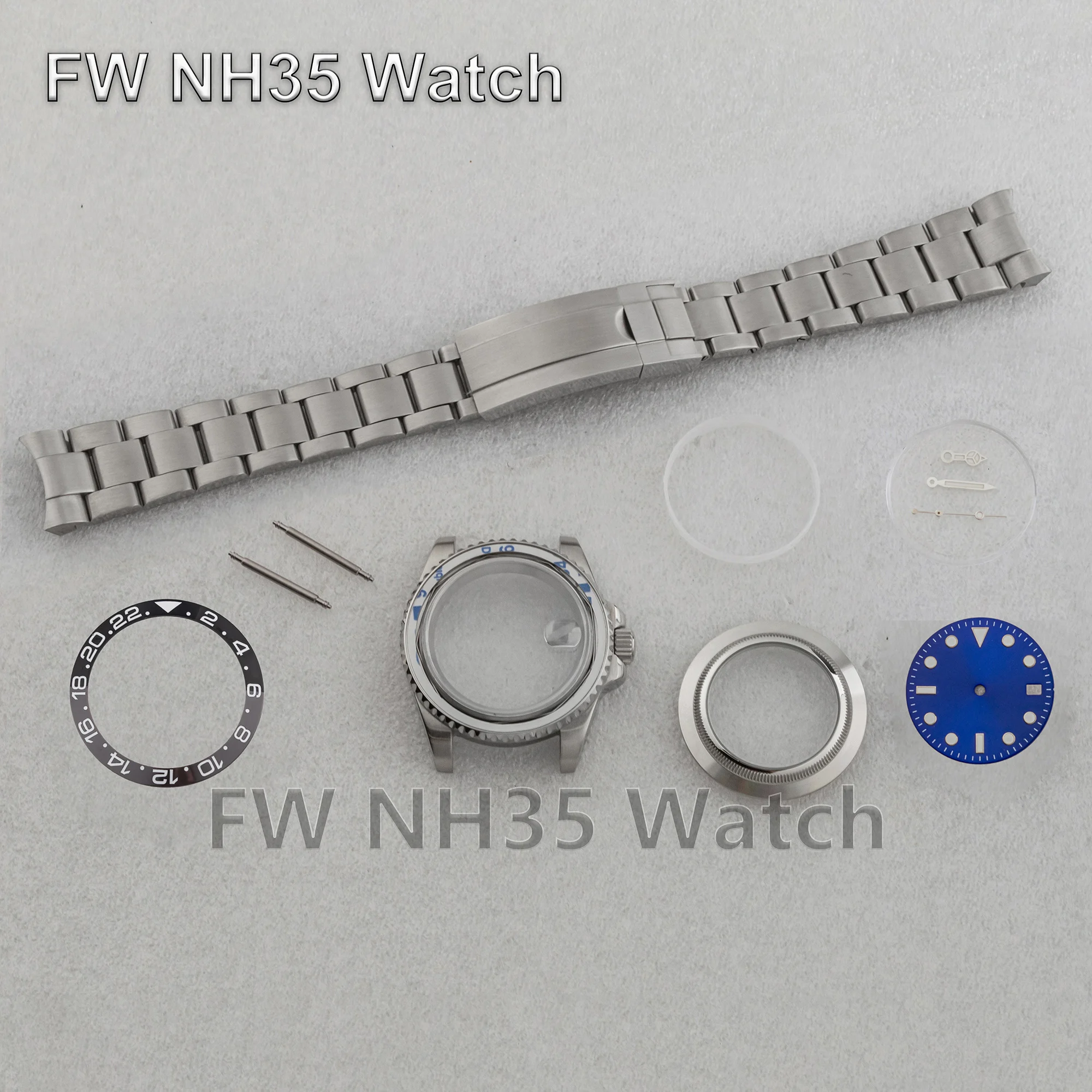 NH35 Case Strap Dial Luminous Needles Sapphire Glass 10ATM Waterproof Watch Case for SUB GMT Watch Parts fit NH34/35/36 Movement