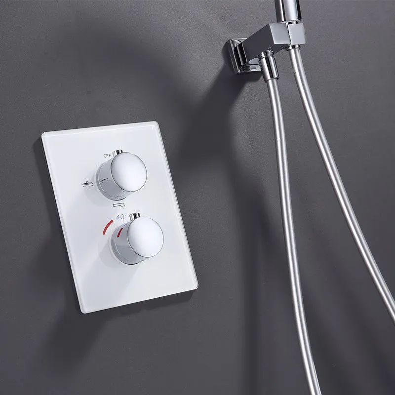 Wall-Mounted Shower System with Hidden Panel and Thermostatic Valve in Chrome or Black