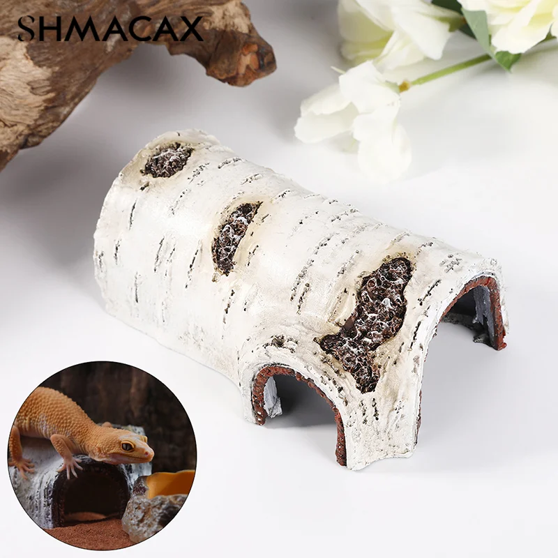 Simulation Resin Large Reptile Hide Wooden Bark Appearance Hideout House Home Desktop Decor Garden Aquarium Decoration