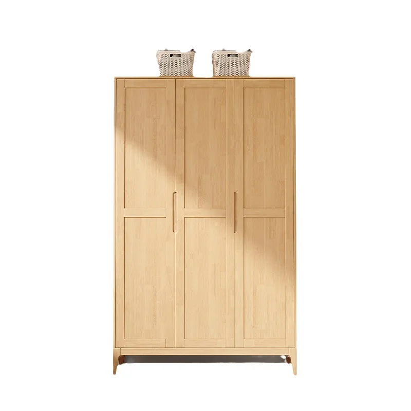 

Solid wood wardrobe, double door Nordic home bedroom small apartment storage wardrobe