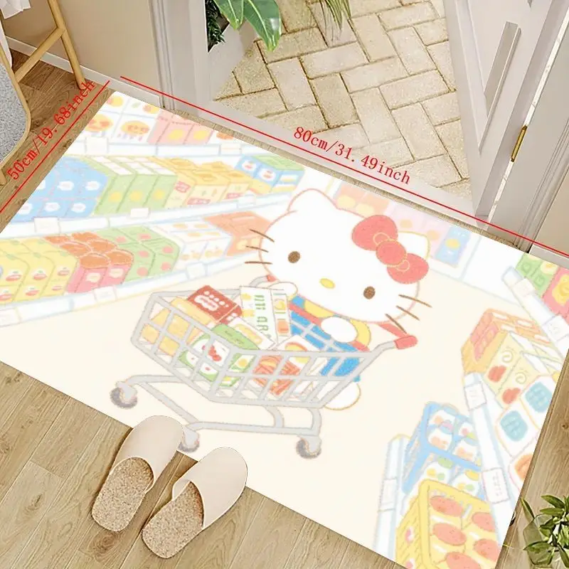 

1 шт., милый Kawaii Hello Kitty, тележка для покупок в супермаркете, тематический напольный коврик, нескользящая впитывающая входная дверь с персонажем мультфильма Sanrio