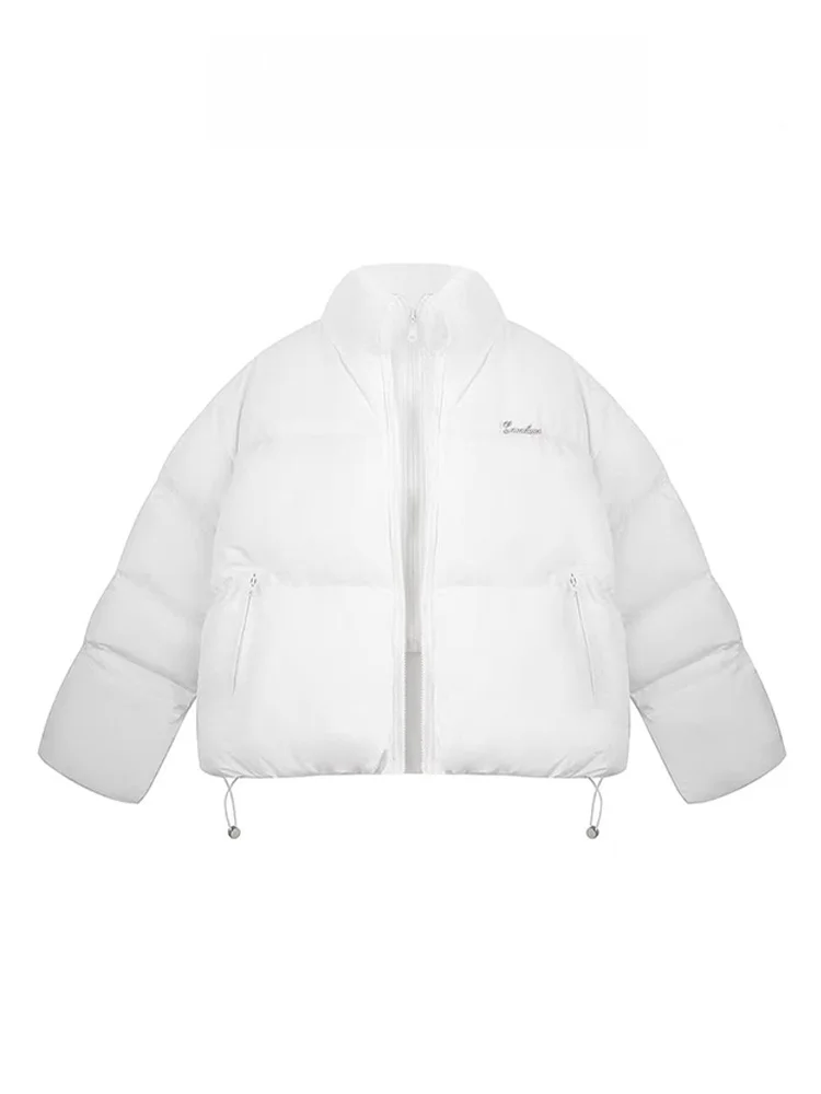 

Белая короткая утепленная хлопковая куртка с двойной молнией, женская зимняя новинка в корейском стиле, свободного кроя, маленького размера, пуховик-пальто.