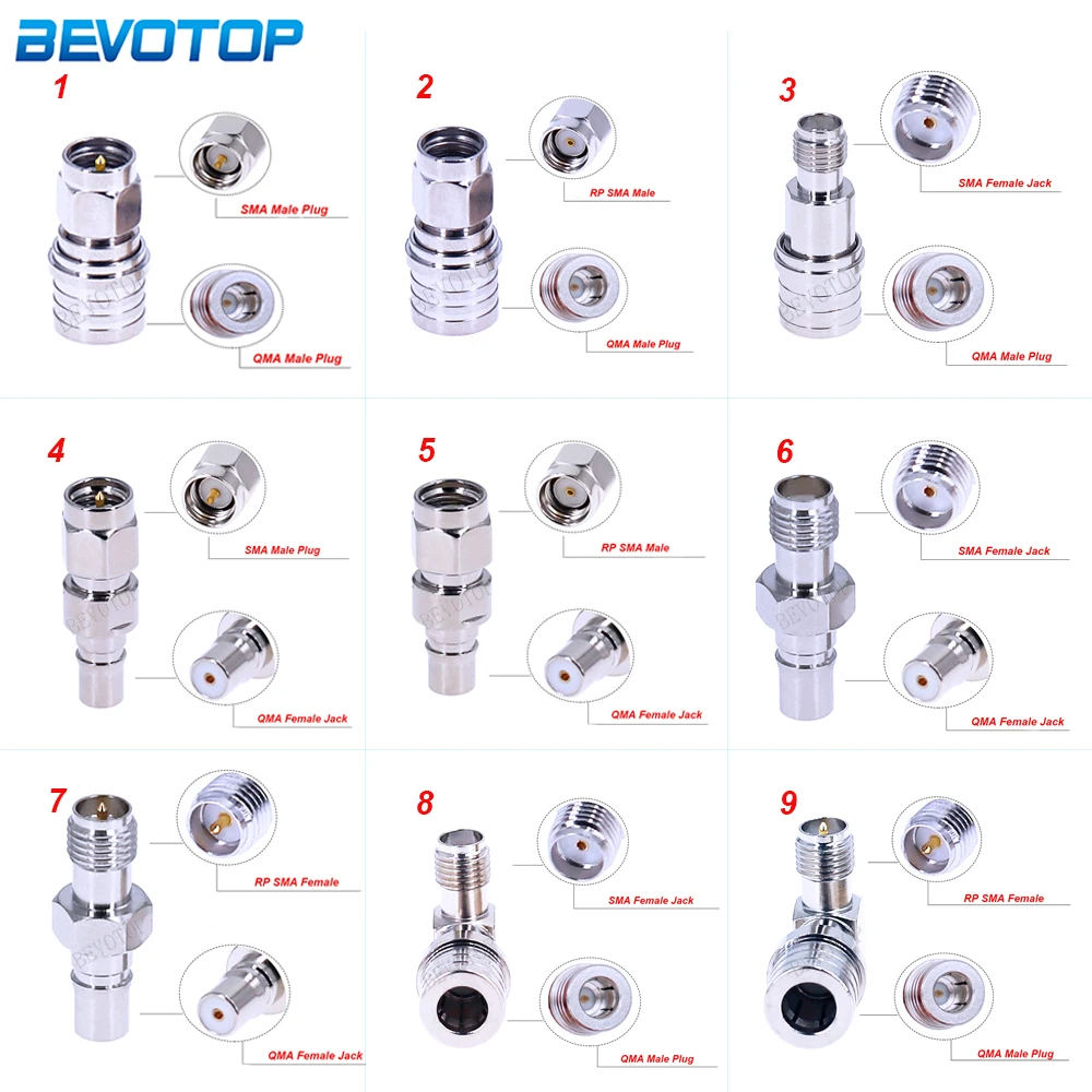 

10Pcs/Lot QMA to SMA Adapter QMA Male Female to RP-SMA / SMA Male Female Straight / Right Angle Adaptor 50 Ohm RF Converter