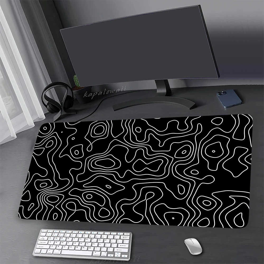 Tapis de souris de jeu noir et blanc, Moudescriptif ads, Polymères de bureau, Tapis de clavier média, Grand tapis liquide, Tapis d\'ordinateur,