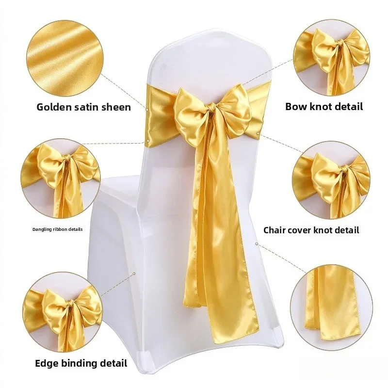 Satin Chair Sash Bow Decorative Chair Ribbon for Wedding Banquet Party Event Chair Cover Decoration