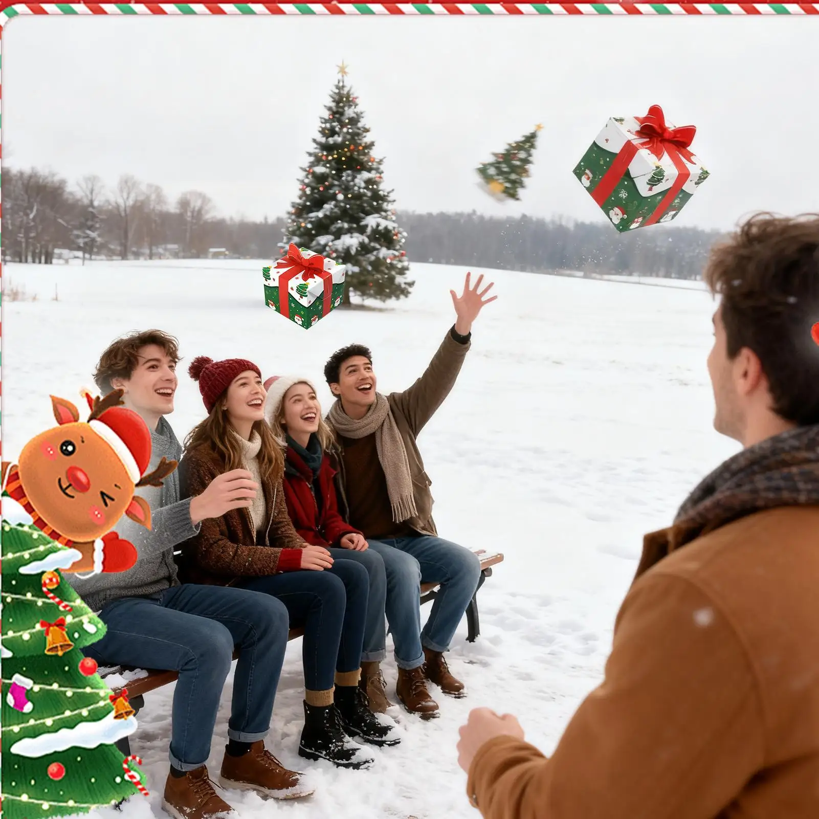Cajas de galletas navideñas, contenedor plegable con lazo rojo, bolsas de golosinas navideñas para chocolates, galletas, magdalenas, Brownies