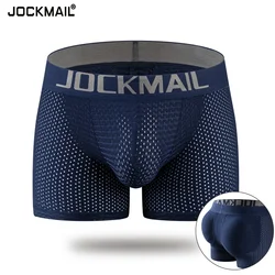 JOCKMAIL-bóxer de malla con bolsa en U para hombre, ropa interior Sexy con almohadillas para la cadera, calzoncillos para dormir, bañadores