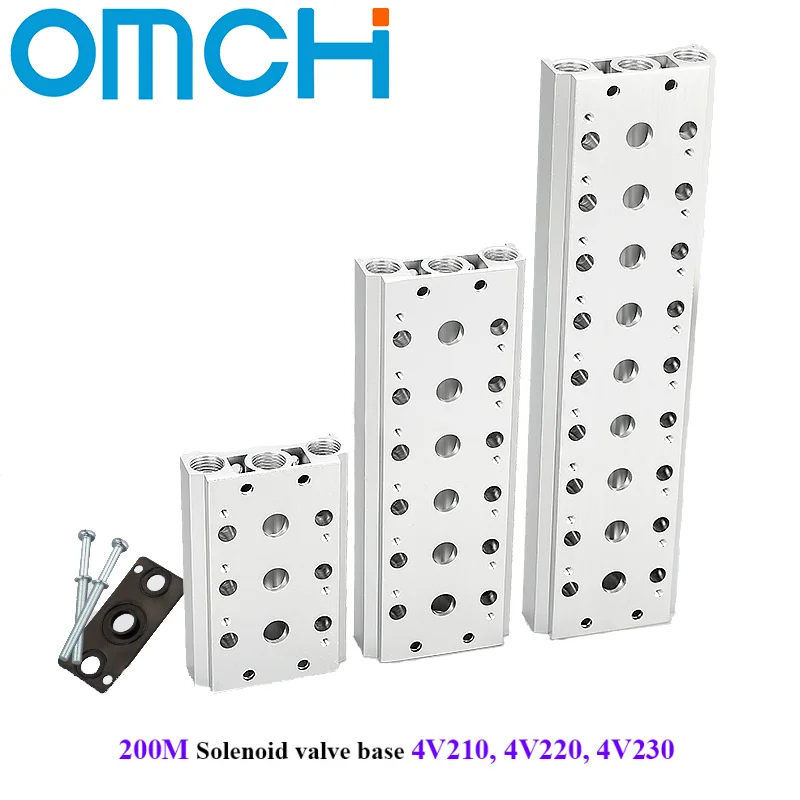 Pneumatic Solenoid Valves 4V210 4V220 4V230 Air Exhaust Manifold 200M Valve Plate Base Manifold With Accessorie