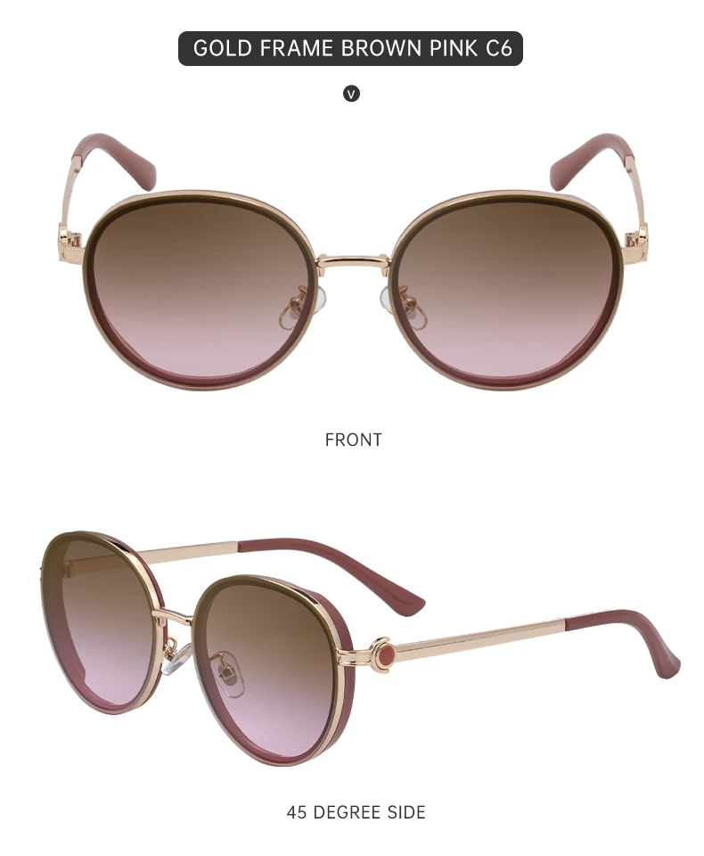 Übergroße runde Sonnenbrille für Damen, 2026, Luxusmarke, klassische Punk-Fahrsonnenbrille für Damen, Vintage-Metallrahmen, Schattierungen, UV400 – Detail 16