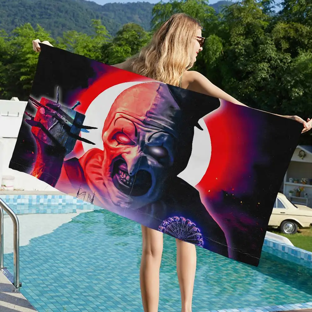 Horror T-Terrifier Movie Bath Towel Microfiber Soft Water Absorbing Breathable For Girl Kids Decorative Cartoon Beach Towel