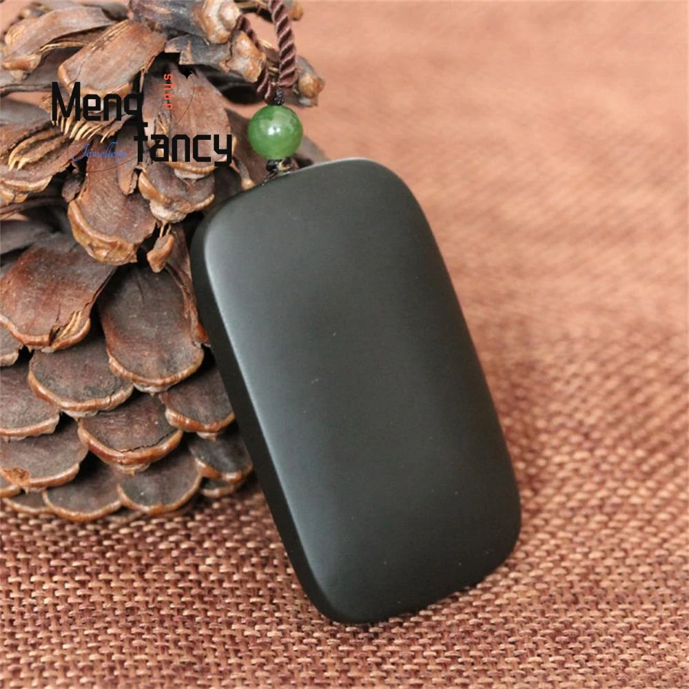 Natural Hetian Green Jade Peace and Happiness Wushi Pai Plaque Pendant Charm Exquisite High-grade Luxury Quality Fashion Jewelry