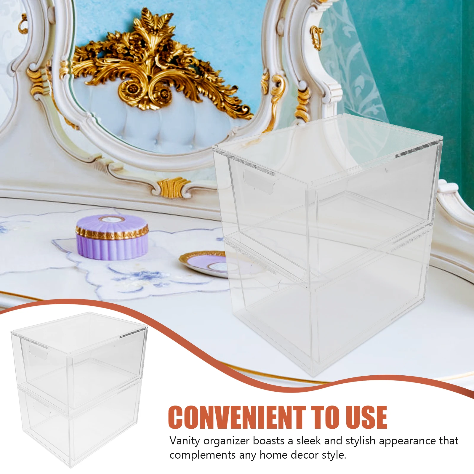 

Transparent Acrylic Storage Box Drawer Desk Organizer for Makeup Jewelry Stationery Dust-proof Stackable Design