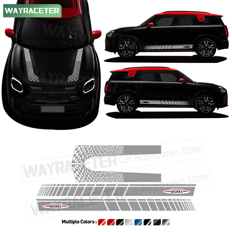 

4 шт./компл., наклейка на боковую полоску на дверь, крышка двигателя, виниловая наклейка на багажник для MINI Countryman 2024 U25 John Cooper Works 2025 2026 JCW