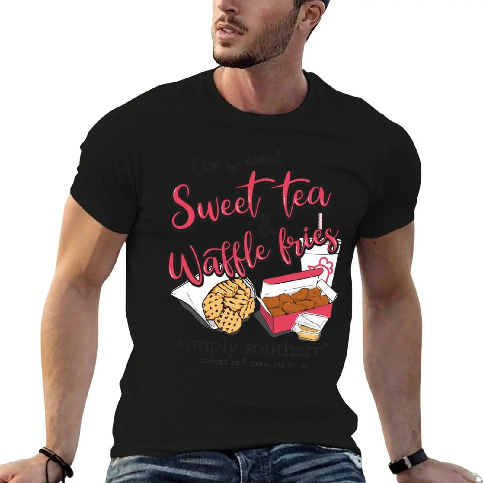 Life Is About Sweet Tea & Waffle Fries T-Shirt vintage t shirts clothes Men's cotton t-shirt