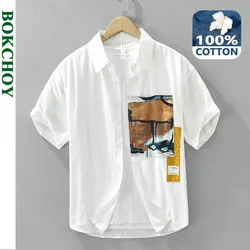 2024 Summer New Casual Patchwork Pure Cotton Short Sleeve Shirts Men Clothing Thin Soft Streetwear CM8035