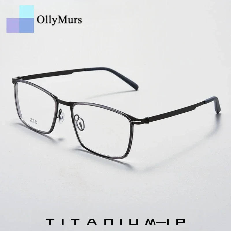 

OLLYMURS Ultra-light Titanium Alloy Square Glasses Men Screwless Design Retro Business Optical Delinquent Eyeglasses Eyewear
