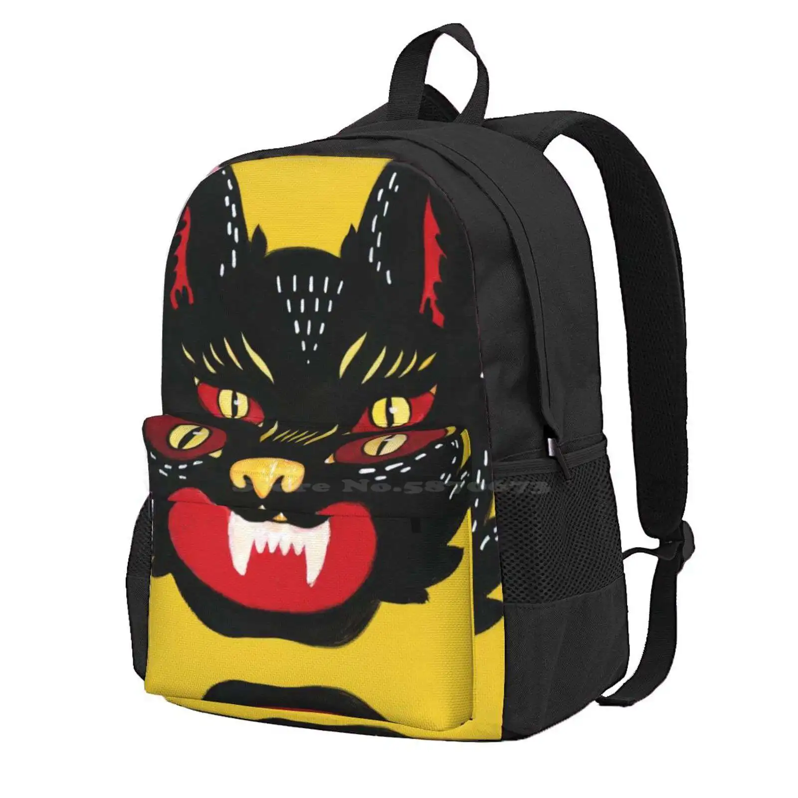 

Golden Eyes Hot Sale Schoolbag Backpack Fashion Bags Kitten Kitty Animal Ghost Halloween Spooky Vintage October September Fauna