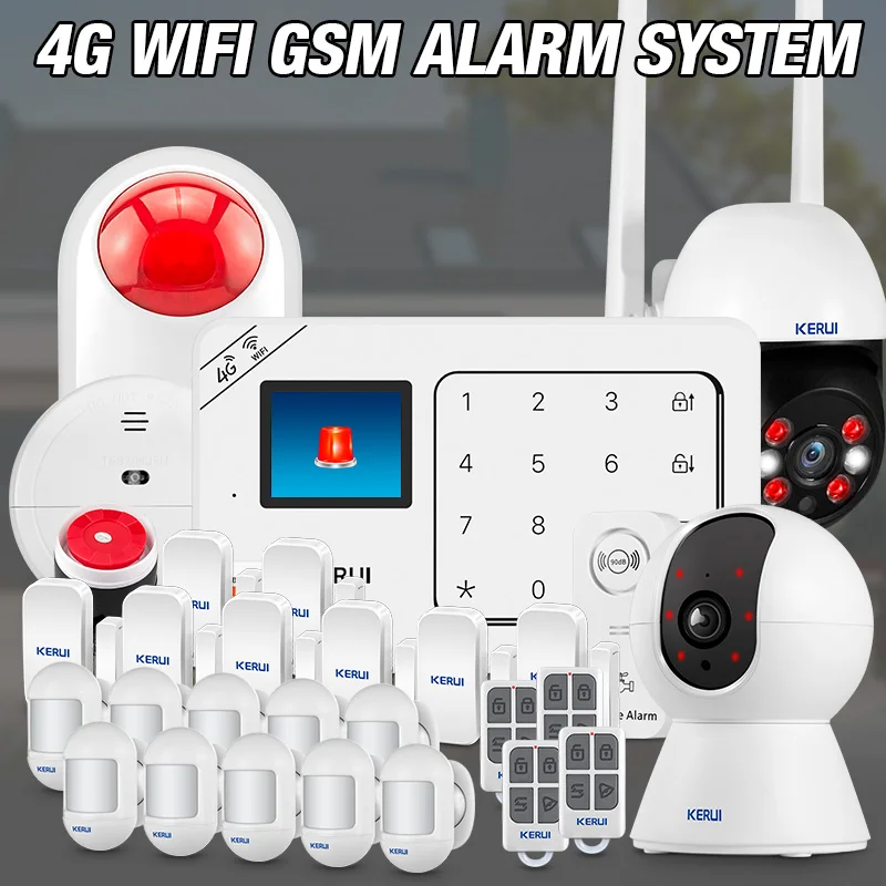 

KERUI 433MHZ Anti-theft Alarms 4G+WiFi Wireless Home Alarm System Kit Tuya Smart Burglar Alarm Security-protection Alexa W184