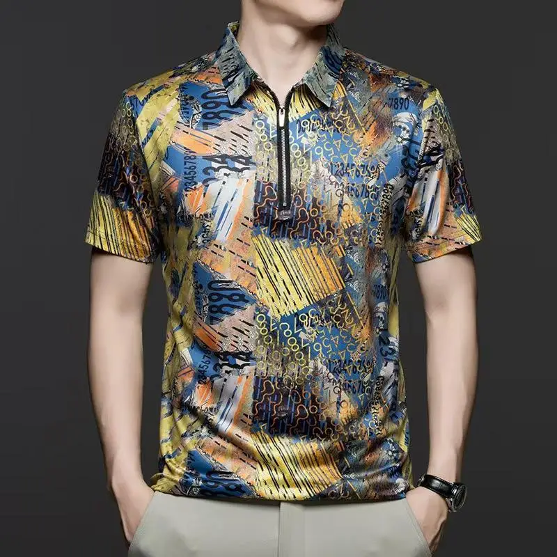 

Men's ort Sve irt Z063 New Cross-Border Sle CleanFit Stripe Pattern Cool Feeling Thin Fabric Ci Walk irt